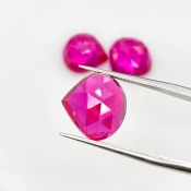  24 Carat Lab Ruby 12mm Rose Cut Heart Shape AAA Grade Cabochons Parcel - Total 3 Pcs.