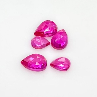  8.35 Carat Lab Ruby 7x5-9x6mm Rose Cut Pear Shape AAA Grade Cabochons Parcel - Total 5 Pcs.