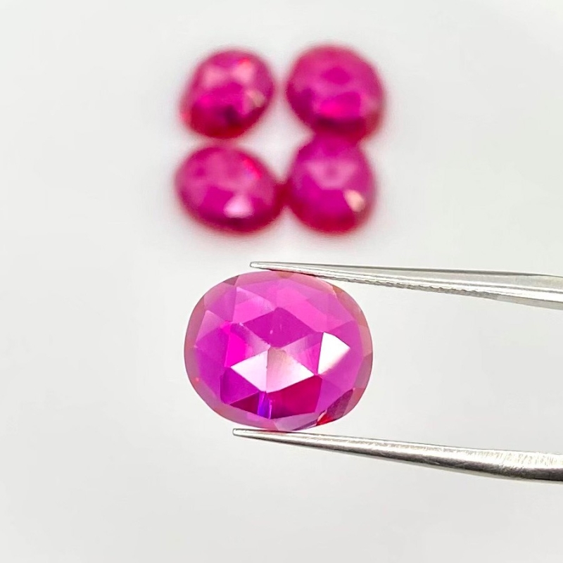 26.85 Carat Lab Ruby 11x9-12x10 Rose Cut Oval Shape AAA Grade Cabochons Parcel - Total 5 Pcs.