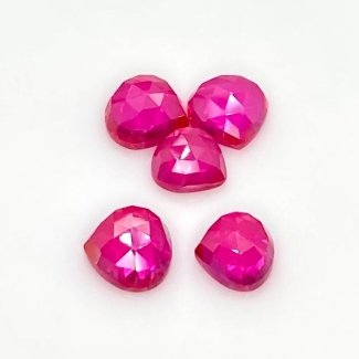  21.90 Carat Lab Ruby 9-10mm Rose Cut Heart Shape AAA Grade Cabochons Parcel - Total 5 Pcs.