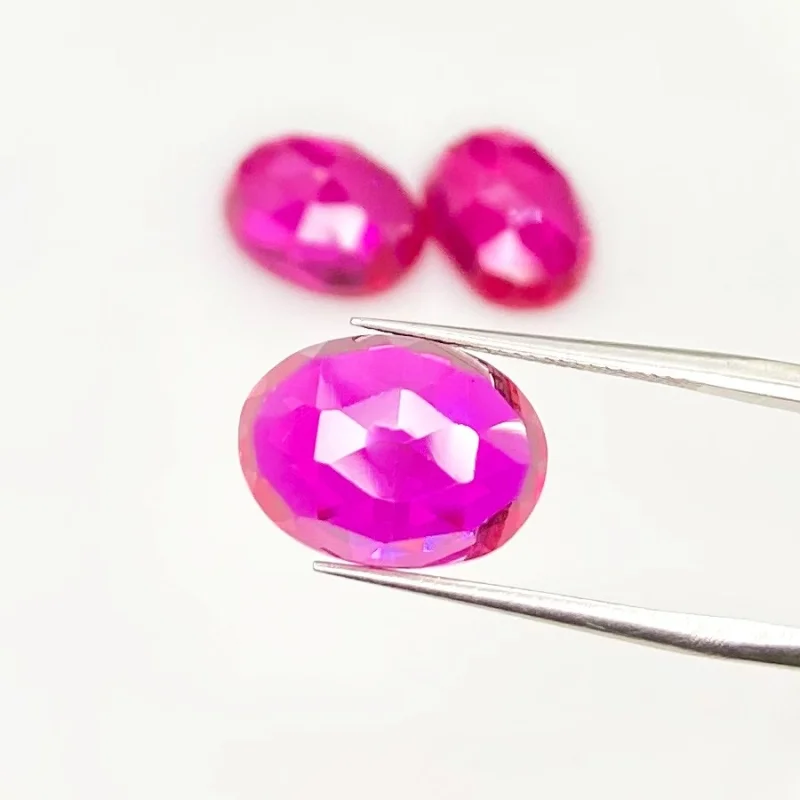  27.05 Carat Lab Ruby 14x10mm Rose Cut Oval Shape AAA Grade Cabochons Parcel - Total 3 Pcs.