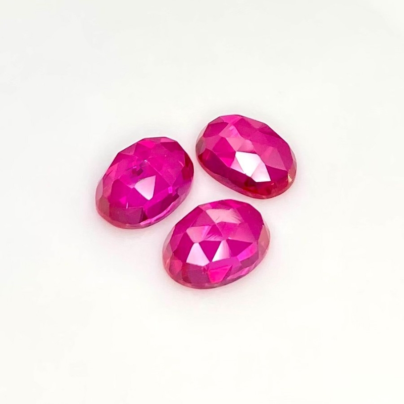  27.05 Carat Lab Ruby 14x10mm Rose Cut Oval Shape AAA Grade Cabochons Parcel - Total 3 Pcs.