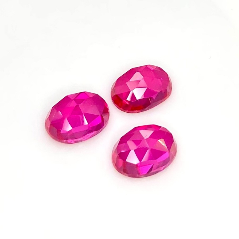  27.05 Carat Lab Ruby 14x10mm Rose Cut Oval Shape AAA Grade Cabochons Parcel - Total 3 Pcs.