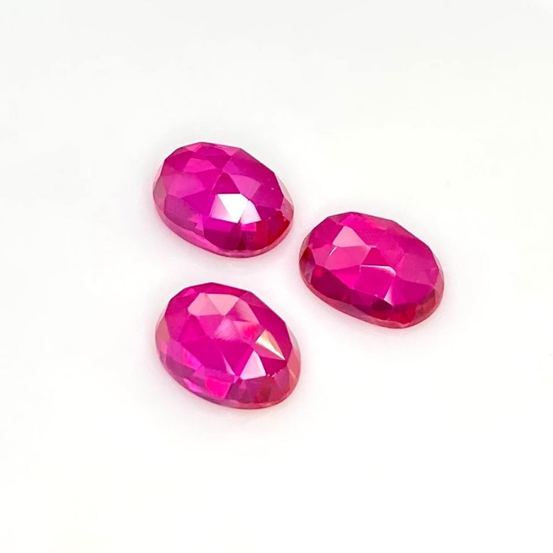  27.05 Carat Lab Ruby 14x10mm Rose Cut Oval Shape AAA Grade Cabochons Parcel - Total 3 Pcs.