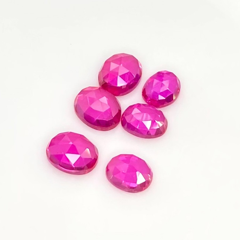  19.50 Carat Lab Ruby 9x7-10x8m Rose Cut Oval Shape AAA Grade Cabochons Parcel - Total 6 Pcs.