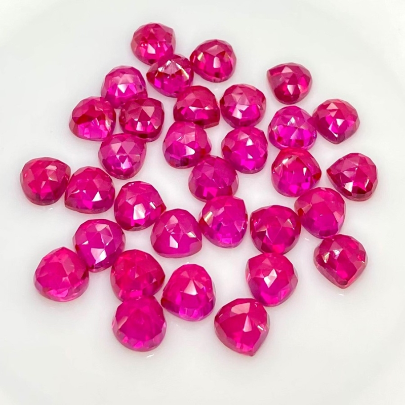 98.70 Cts. Lab Ruby 8mm Rose Cut Heart Shape AAA Grade Cabochons Parcel - Total 32 Pcs.