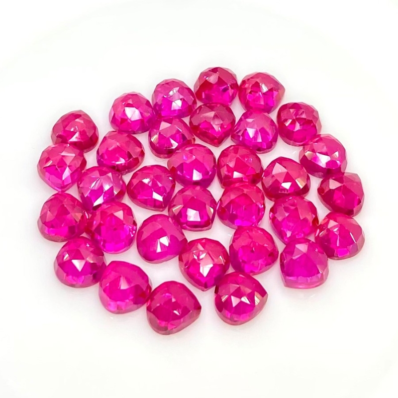  98.70 Cts. Lab Ruby 8mm Rose Cut Heart Shape AAA Grade Cabochons Parcel - Total 32 Pcs.