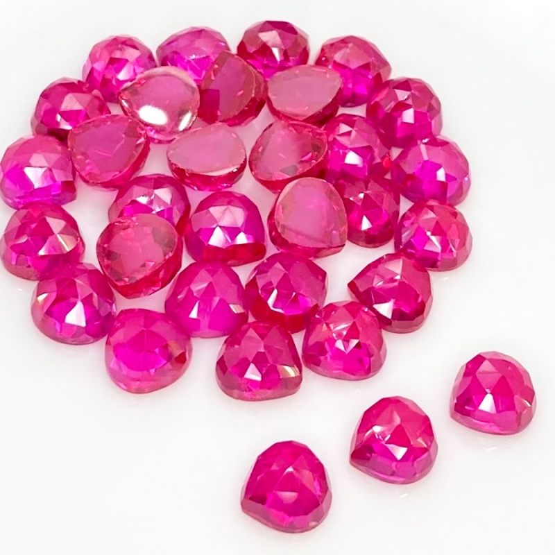  98.70 Cts. Lab Ruby 8mm Rose Cut Heart Shape AAA Grade Cabochons Parcel - Total 32 Pcs.