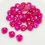  98.70 Cts. Lab Ruby 8mm Rose Cut Heart Shape AAA Grade Cabochons Parcel - Total 32 Pcs.