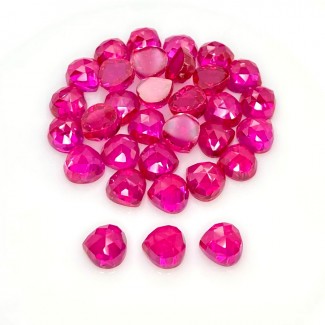 Lab Ruby Rose Cut Heart Shape AAA Grade Cabochon Parcel - 8mm - 32 Pc. - 98.70 Cts.