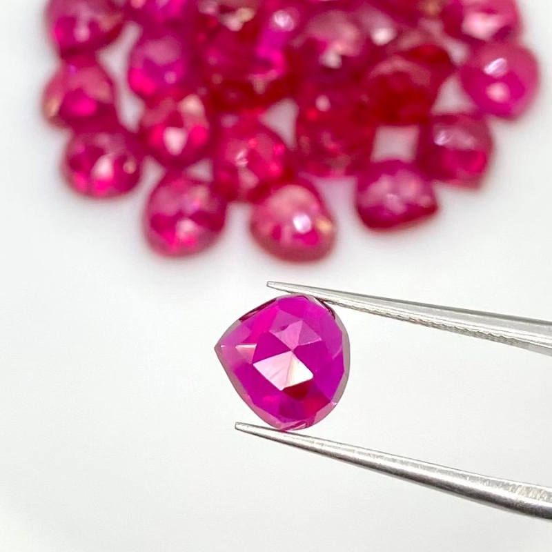 88.65 Cts. Lab Ruby 8mm Rose Cut Heart Shape AAA Grade Cabochons Parcel - Total 31 Pcs.