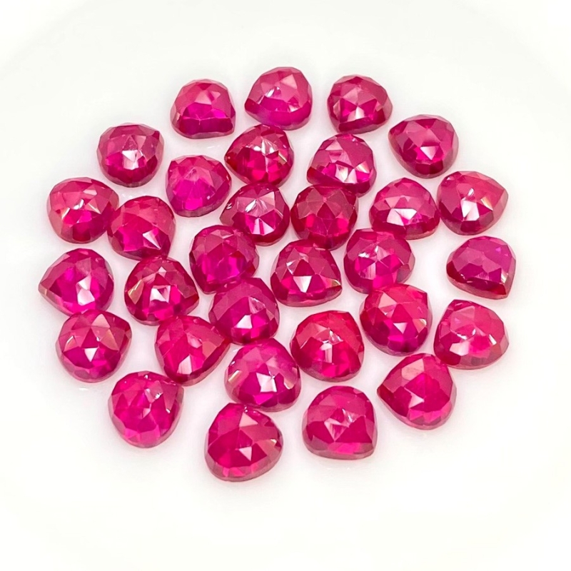  88.65 Cts. Lab Ruby 8mm Rose Cut Heart Shape AAA Grade Cabochons Parcel - Total 31 Pcs.