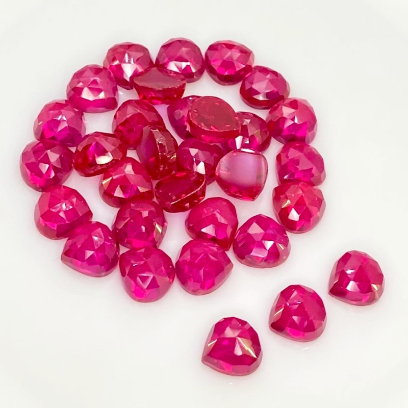  88.65 Cts. Lab Ruby 8mm Rose Cut Heart Shape AAA Grade Cabochons Parcel - Total 31 Pcs.