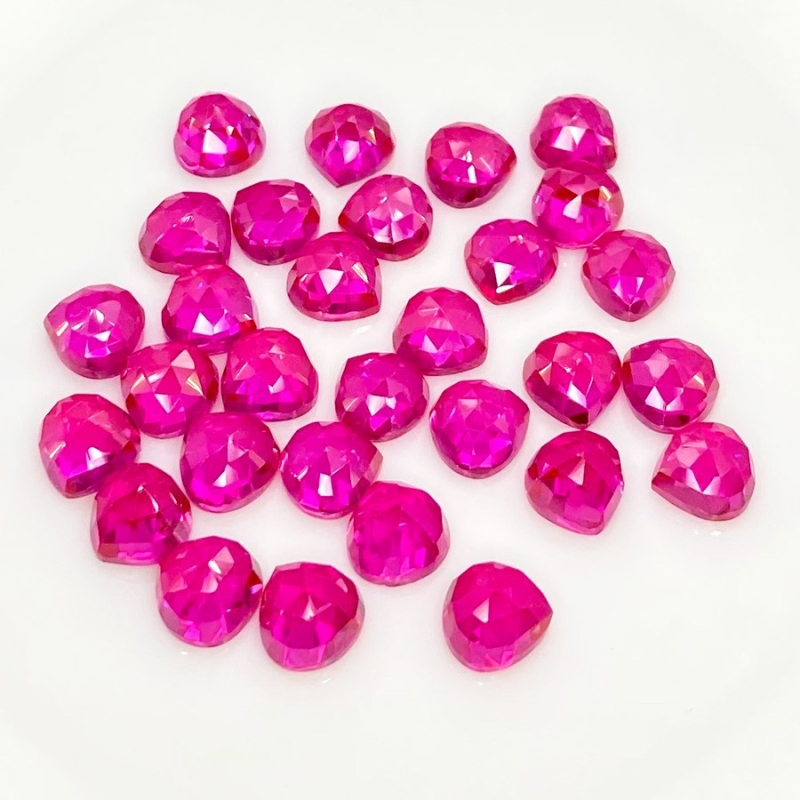  92.10 Cts. Lab Ruby 8mm Rose Cut Heart Shape AAA Grade Cabochons Parcel - Total 30 Pcs.