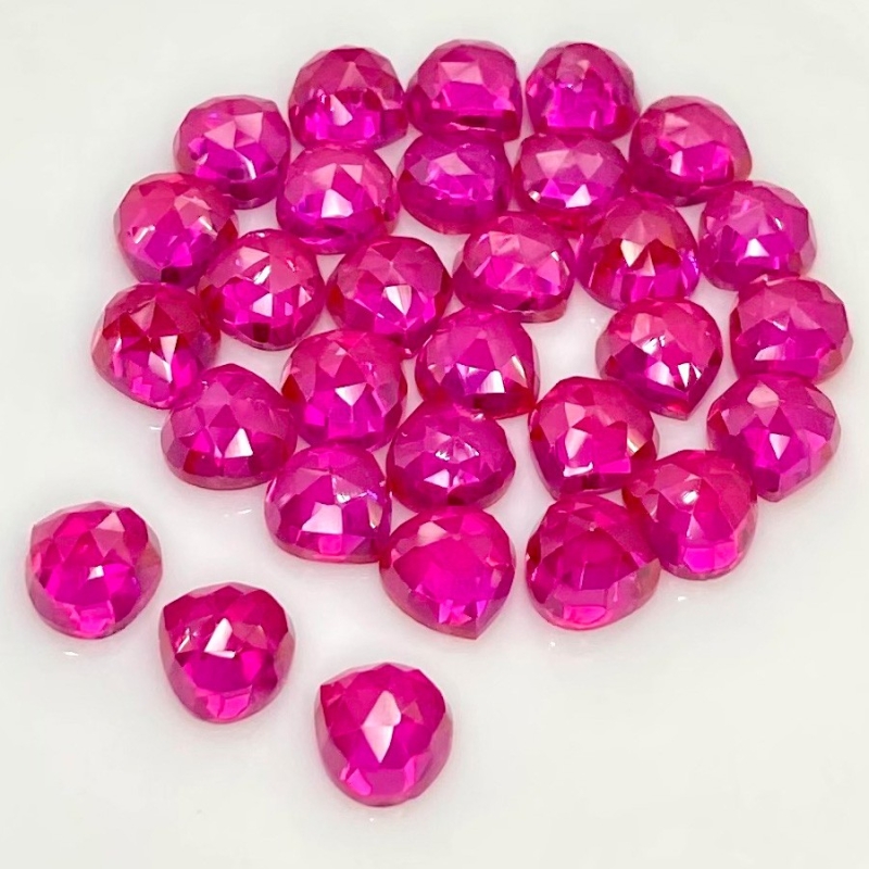  92.10 Cts. Lab Ruby 8mm Rose Cut Heart Shape AAA Grade Cabochons Parcel - Total 30 Pcs.