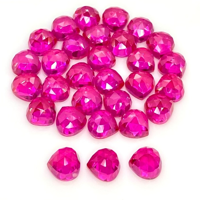  92.10 Cts. Lab Ruby 8mm Rose Cut Heart Shape AAA Grade Cabochons Parcel - Total 30 Pcs.