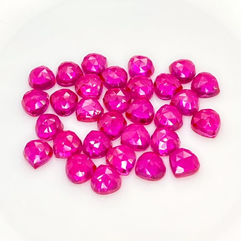  87.25 Cts. Lab Ruby 8mm Rose Cut Heart Shape AAA Grade Cabochons Parcel - Total 30 Pcs.