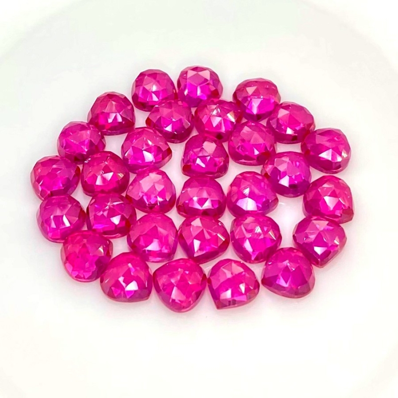  87.25 Cts. Lab Ruby 8mm Rose Cut Heart Shape AAA Grade Cabochons Parcel - Total 30 Pcs.