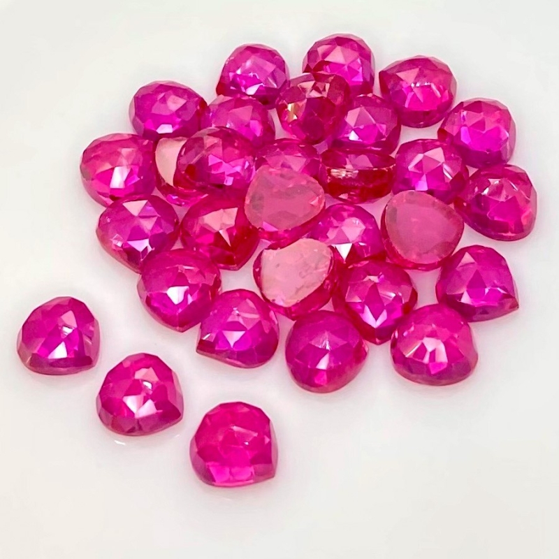  87.25 Cts. Lab Ruby 8mm Rose Cut Heart Shape AAA Grade Cabochons Parcel - Total 30 Pcs.