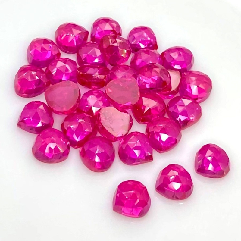  87.25 Cts. Lab Ruby 8mm Rose Cut Heart Shape AAA Grade Cabochons Parcel - Total 30 Pcs.