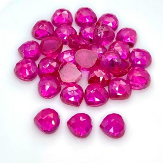 Lab Ruby Rose Cut Heart Shape AAA Grade Cabochon Parcel - 8mm - 30 Pc. - 87.25 Cts.