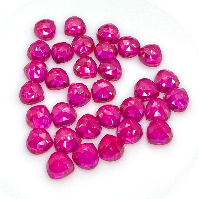 96.20 Cts. Lab Ruby 8mm Rose Cut Heart Shape AAA Grade Cabochons Parcel - Total 32 Pcs.