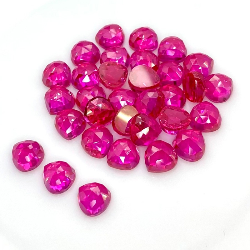  96.20 Cts. Lab Ruby 8mm Rose Cut Heart Shape AAA Grade Cabochons Parcel - Total 32 Pcs.