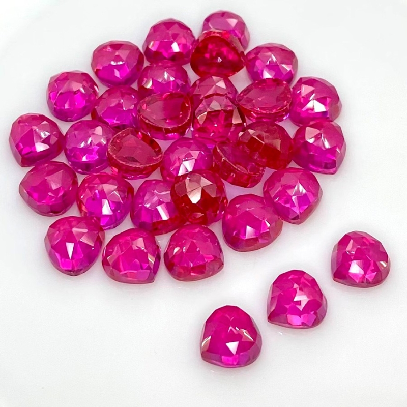  96.20 Cts. Lab Ruby 8mm Rose Cut Heart Shape AAA Grade Cabochons Parcel - Total 32 Pcs.
