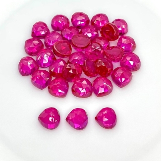  96.20 Cts. Lab Ruby 8mm Rose Cut Heart Shape AAA Grade Cabochons Parcel - Total 32 Pcs.