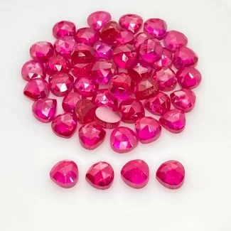 Lab Ruby Rose Cut Heart Shape AAA Grade Cabochon Parcel - 6mm - 49 Pc. - 64.05 Cts.