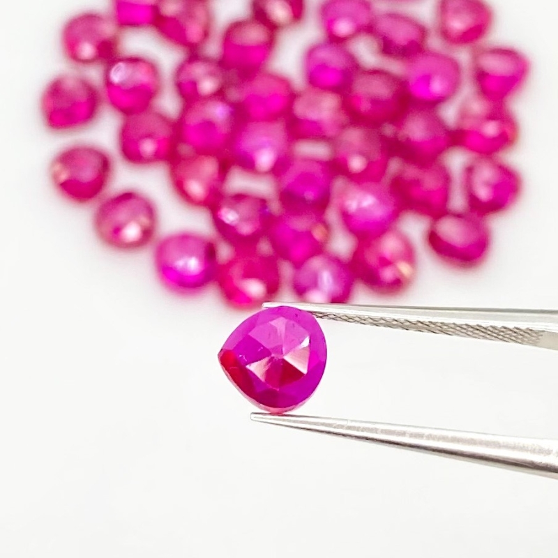  53.90 Cts. Lab Ruby 6mm Rose Cut Heart Shape AAA Grade Cabochons Parcel - Total 42 Pcs.