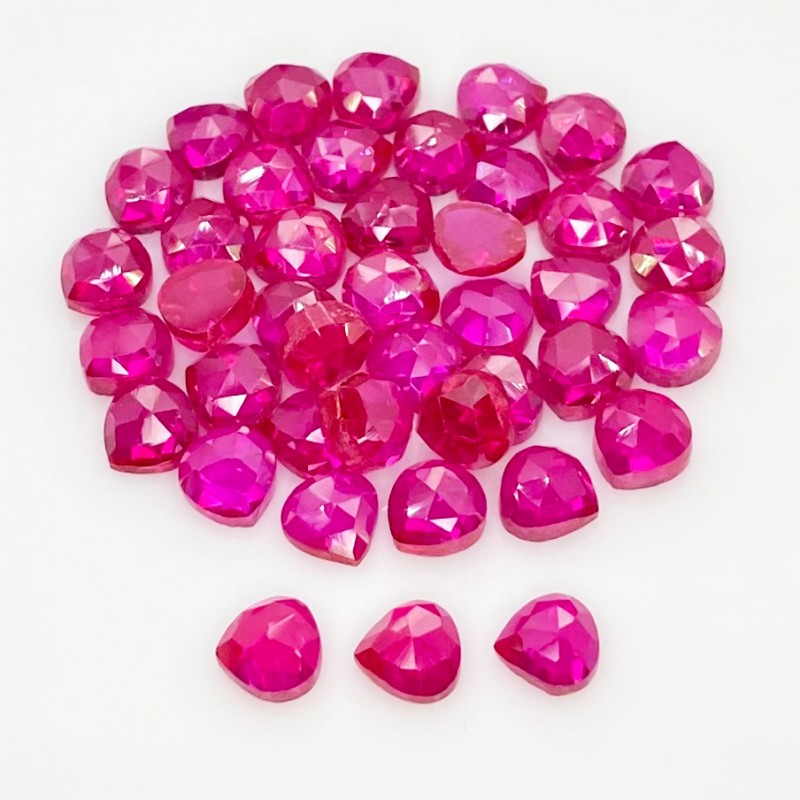 Lab Ruby Rose Cut Heart Shape AAA Grade Cabochon Parcel - 6mm - 42 Pc. - 53.90 Cts.