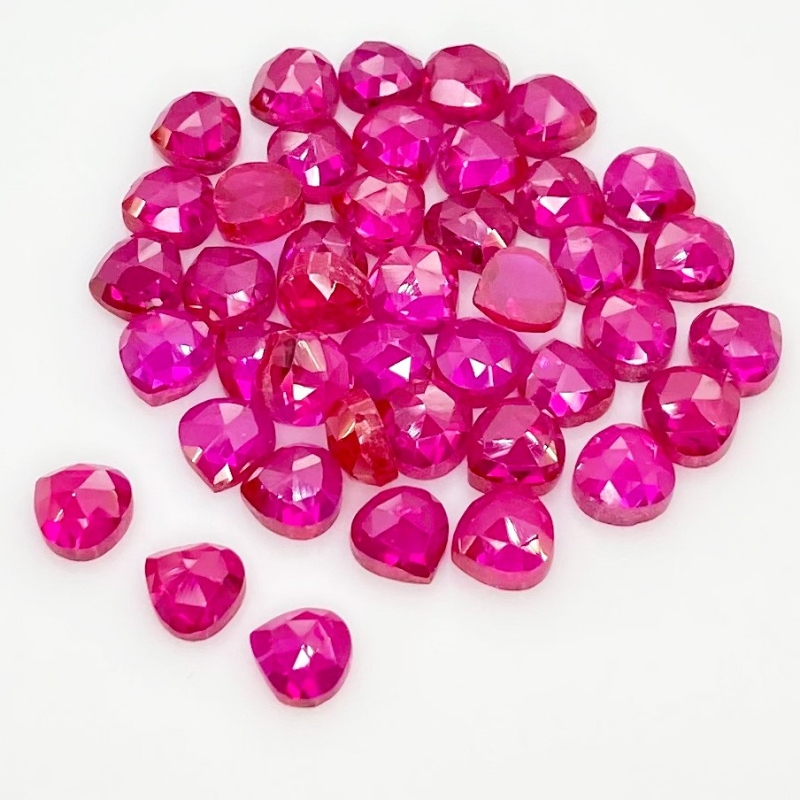  53.90 Cts. Lab Ruby 6mm Rose Cut Heart Shape AAA Grade Cabochons Parcel - Total 42 Pcs.