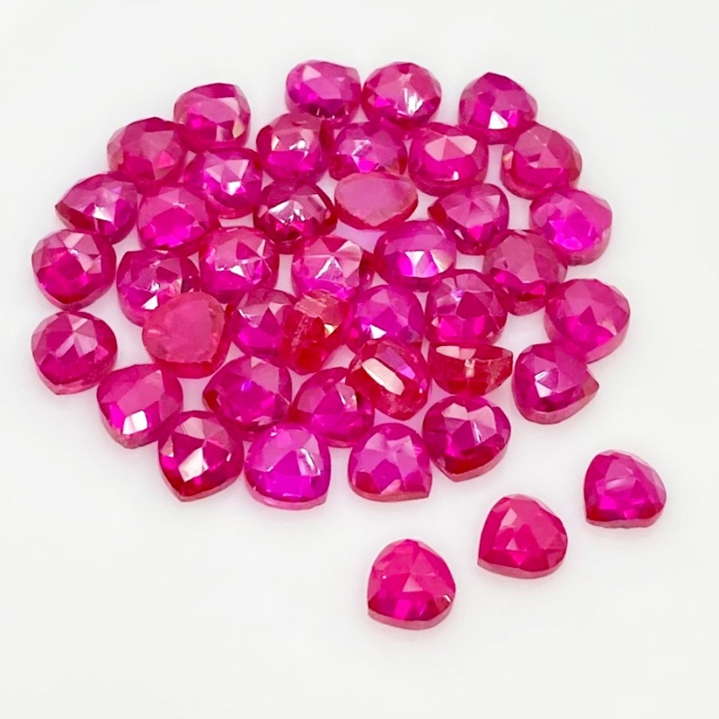  53.90 Cts. Lab Ruby 6mm Rose Cut Heart Shape AAA Grade Cabochons Parcel - Total 42 Pcs.