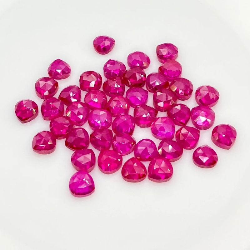  53.90 Cts. Lab Ruby 6mm Rose Cut Heart Shape AAA Grade Cabochons Parcel - Total 42 Pcs.