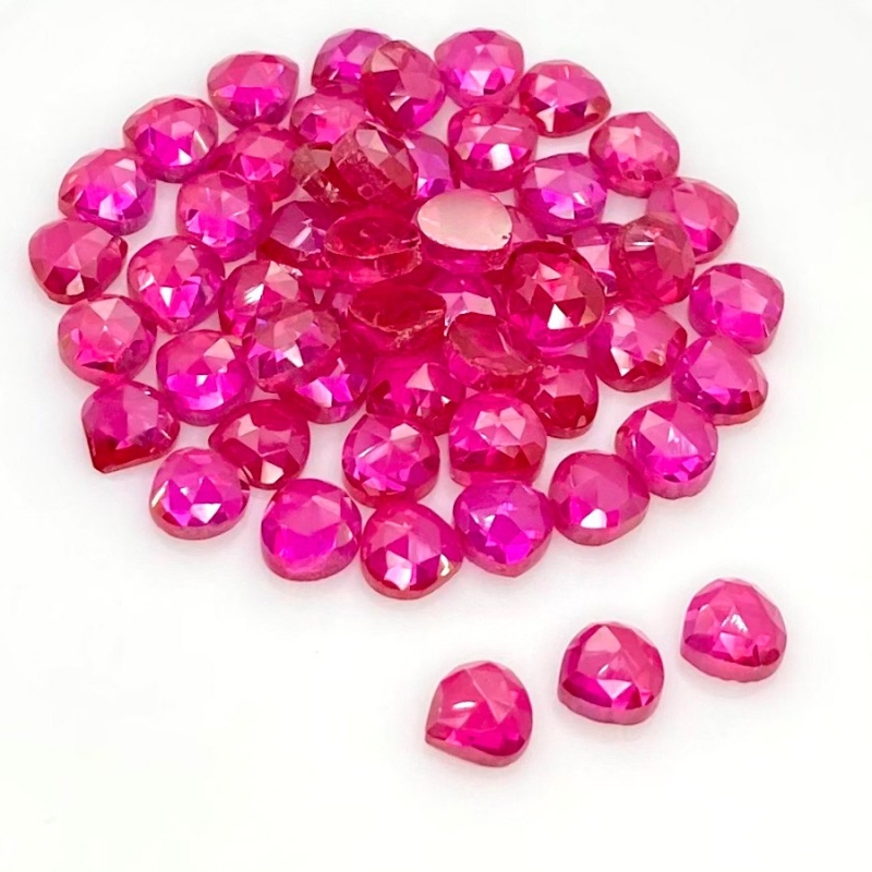  70.55 Cts. Lab Ruby 6mm Rose Cut Heart Shape AAA Grade Cabochons Parcel - Total 55 Pcs.