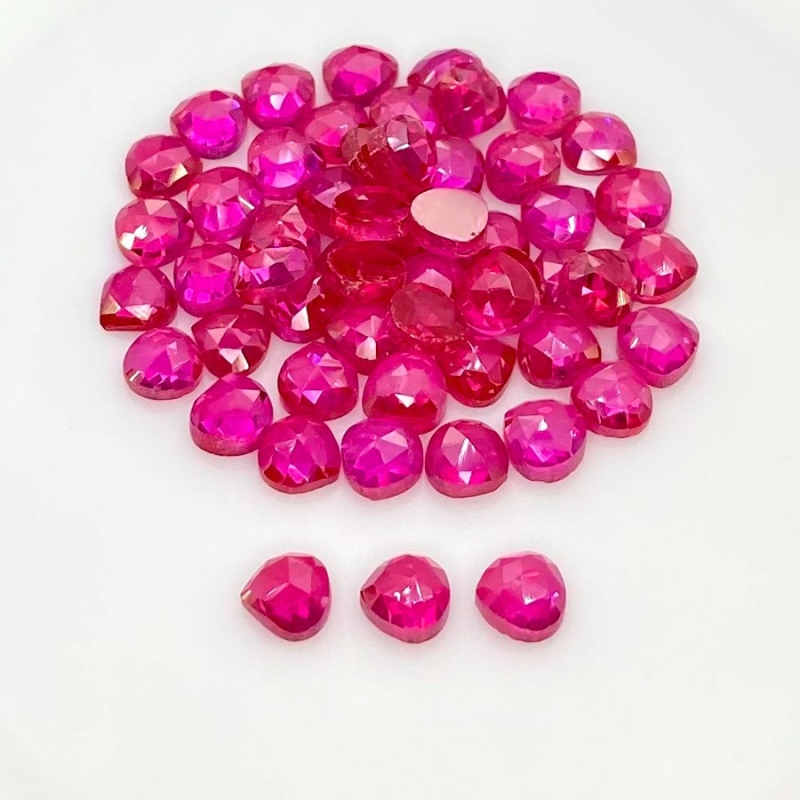  70.55 Cts. Lab Ruby 6mm Rose Cut Heart Shape AAA Grade Cabochons Parcel - Total 55 Pcs.