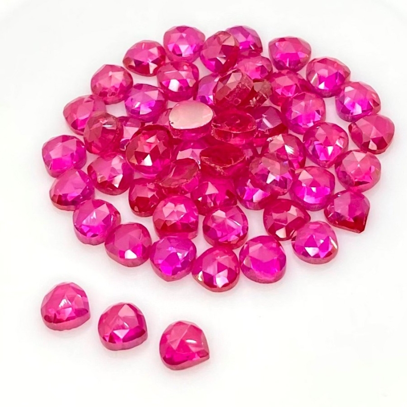  70.55 Cts. Lab Ruby 6mm Rose Cut Heart Shape AAA Grade Cabochons Parcel - Total 55 Pcs.