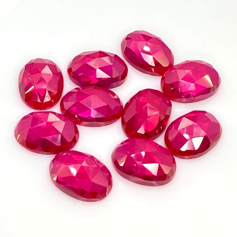  73.50 Cts. Lab Ruby 14x10mm Rose Cut Oval Shape AAA Grade Cabochons Parcel - Total 10 Pcs.