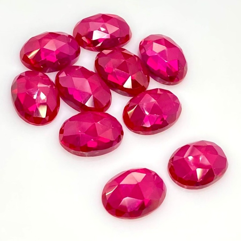  73.50 Cts. Lab Ruby 14x10mm Rose Cut Oval Shape AAA Grade Cabochons Parcel - Total 10 Pcs.