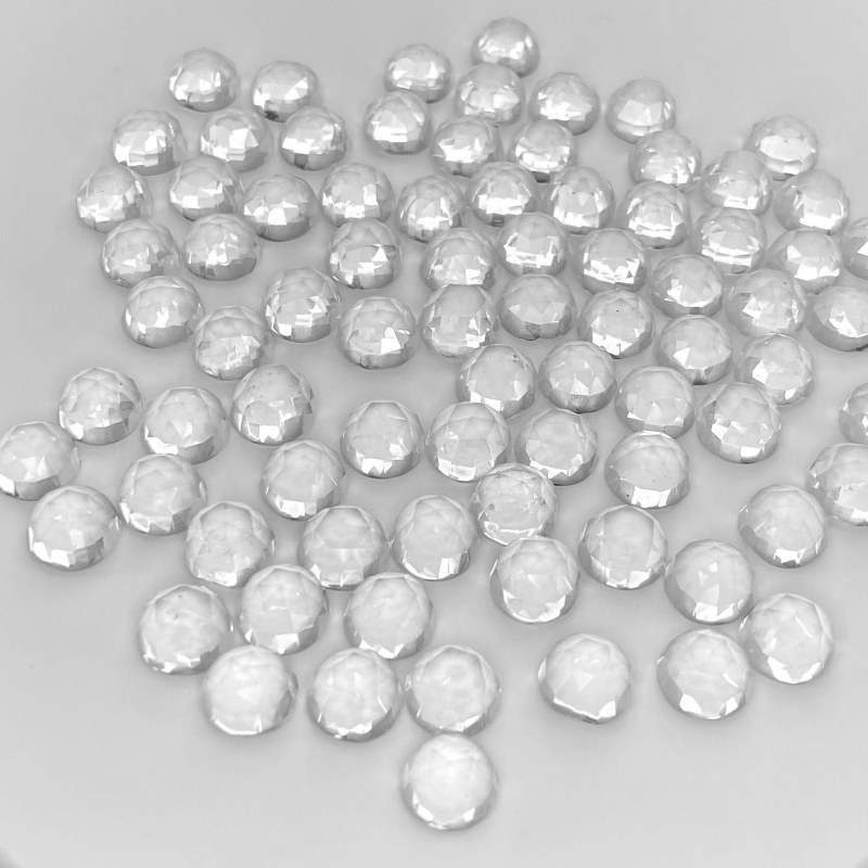 397 Cts. Crystal Quartz 10mm Faceted Round Shape AAA Grade Cabochons Parcel - Total 100 Pcs.