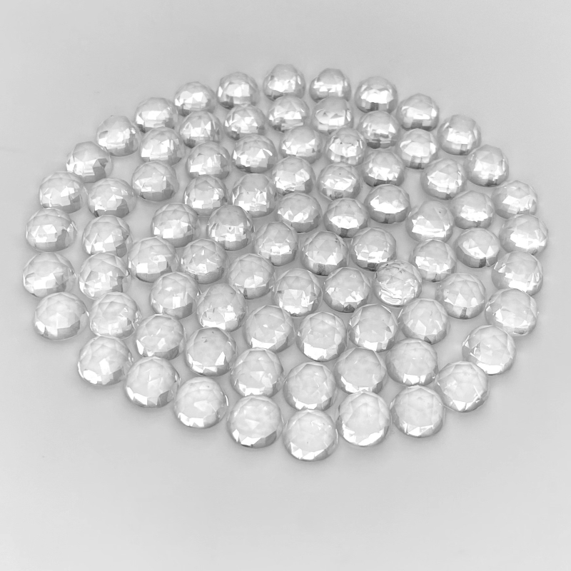397 Cts. Crystal Quartz 10mm Faceted Round Shape AAA Grade Cabochons Parcel - Total 100 Pcs.