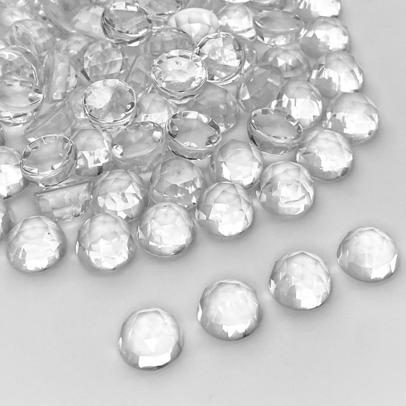 397 Cts. Crystal Quartz 10mm Faceted Round Shape AAA Grade Cabochons Parcel - Total 100 Pcs.