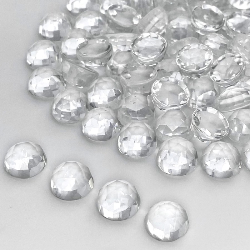 397 Cts. Crystal Quartz 10mm Faceted Round Shape AAA Grade Cabochons Parcel - Total 100 Pcs.
