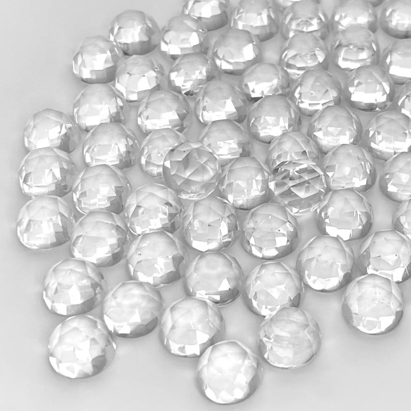 396 Cts. Crystal Quartz 10mm Faceted Round Shape AAA Grade Cabochons Parcel - Total 94 Pcs.