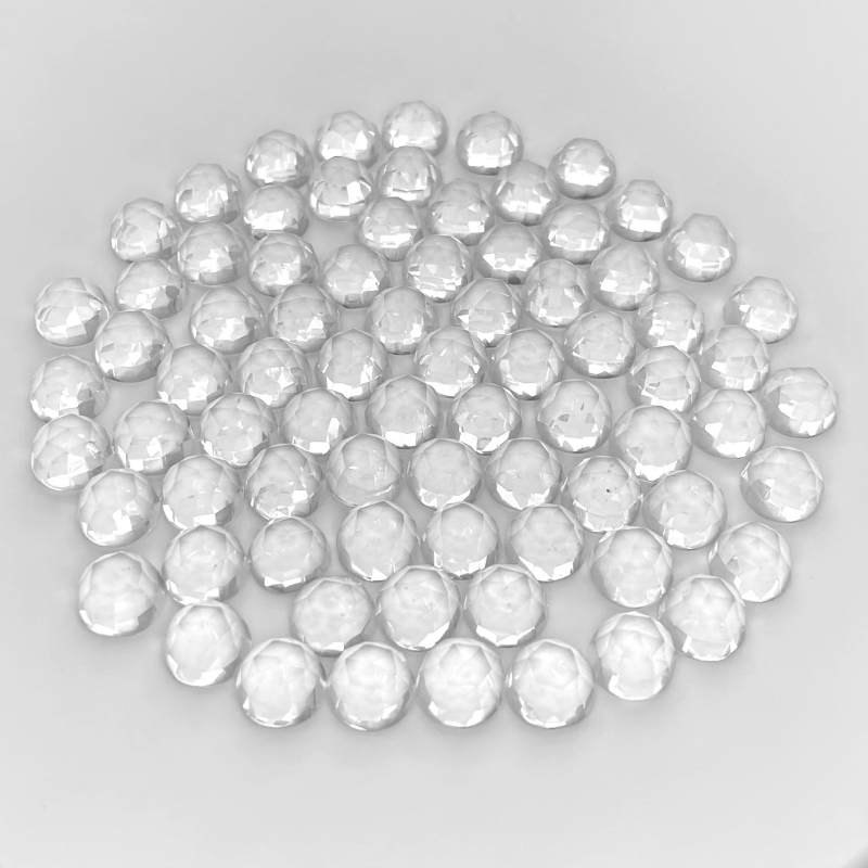 396 Cts. Crystal Quartz 10mm Faceted Round Shape AAA Grade Cabochons Parcel - Total 94 Pcs.