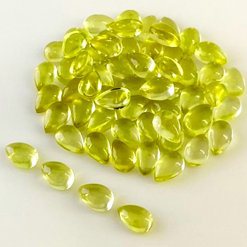 61.55 Carat Lemon Quartz 8x5mm Smooth Pear Shape AAA Grade Cabochons Parcel - Total 60 Pcs.