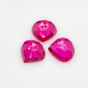  26.25 Carat Lab Ruby 13mm Rose Cut Heart Shape AAA Grade Cabochons Parcel - Total 3 Pcs.