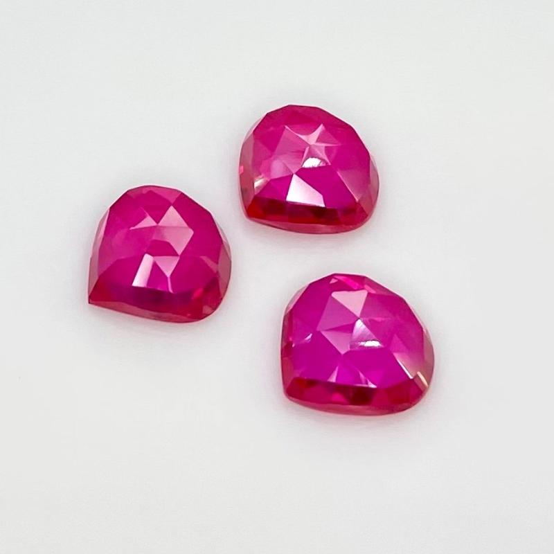  26.25 Carat Lab Ruby 13mm Rose Cut Heart Shape AAA Grade Cabochons Parcel - Total 3 Pcs.
