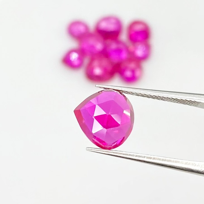  21.20 Carat Lab Ruby 6-9mm Rose Cut Heart Shape AAA Grade Cabochons Parcel - Total 10 Pcs.